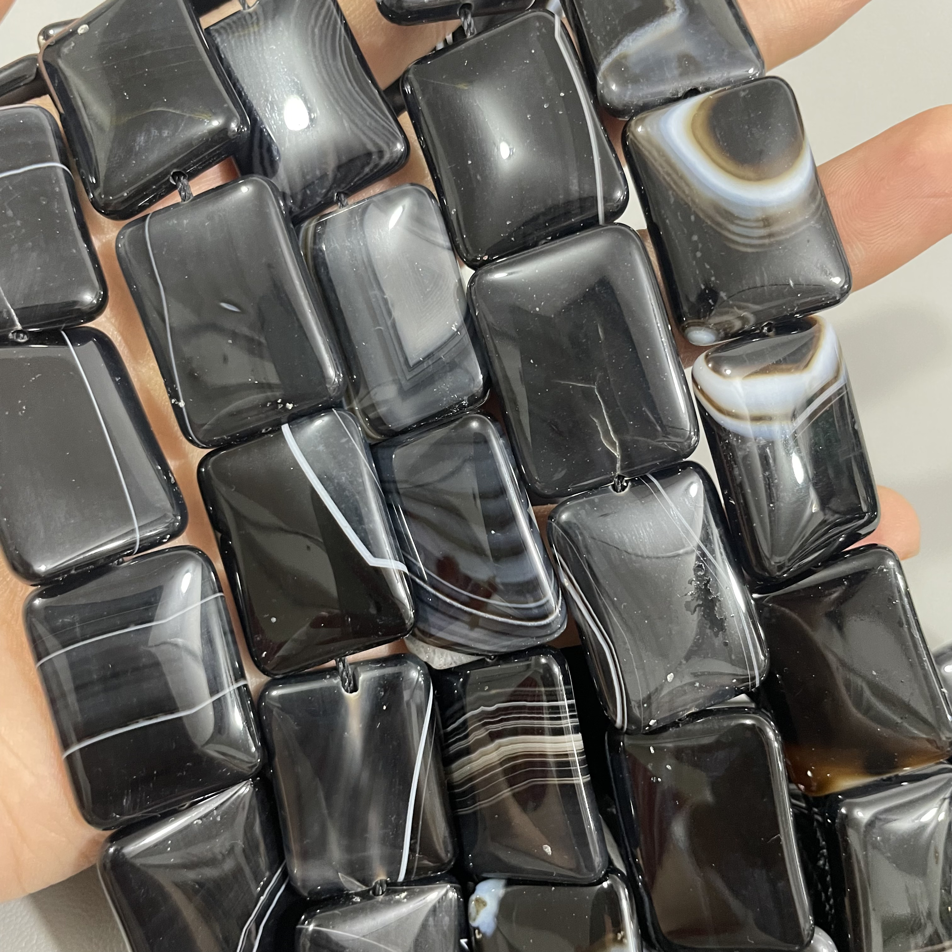 18x25mm天然黑玛瑙无事牌散珠文玩佛珠半成品diy串珠饰品配件