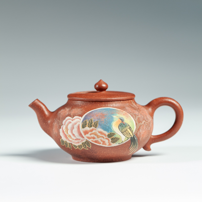 汉韵红降坡花鸟紫砂壶茶具