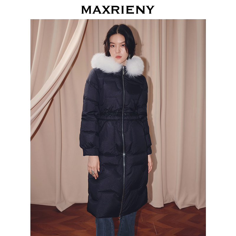 【毛毛专属】MAXRIENY狐狸毛领超长过膝羽绒服长款鸭绒保暖外套