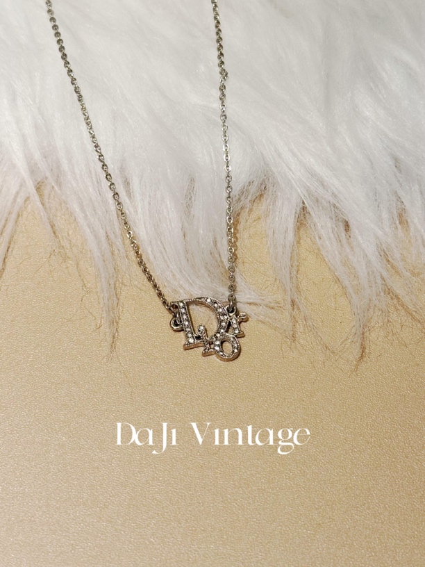 99新 DIOR/迪奥 大吉中古2/Dior迪奥银色镶钻logo项链