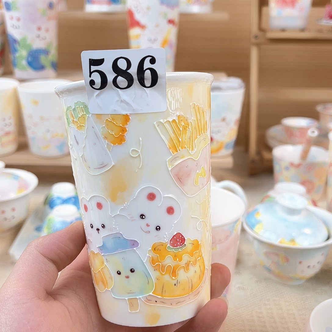 纸*景德镇手绘陶瓷杯子盖子吸管