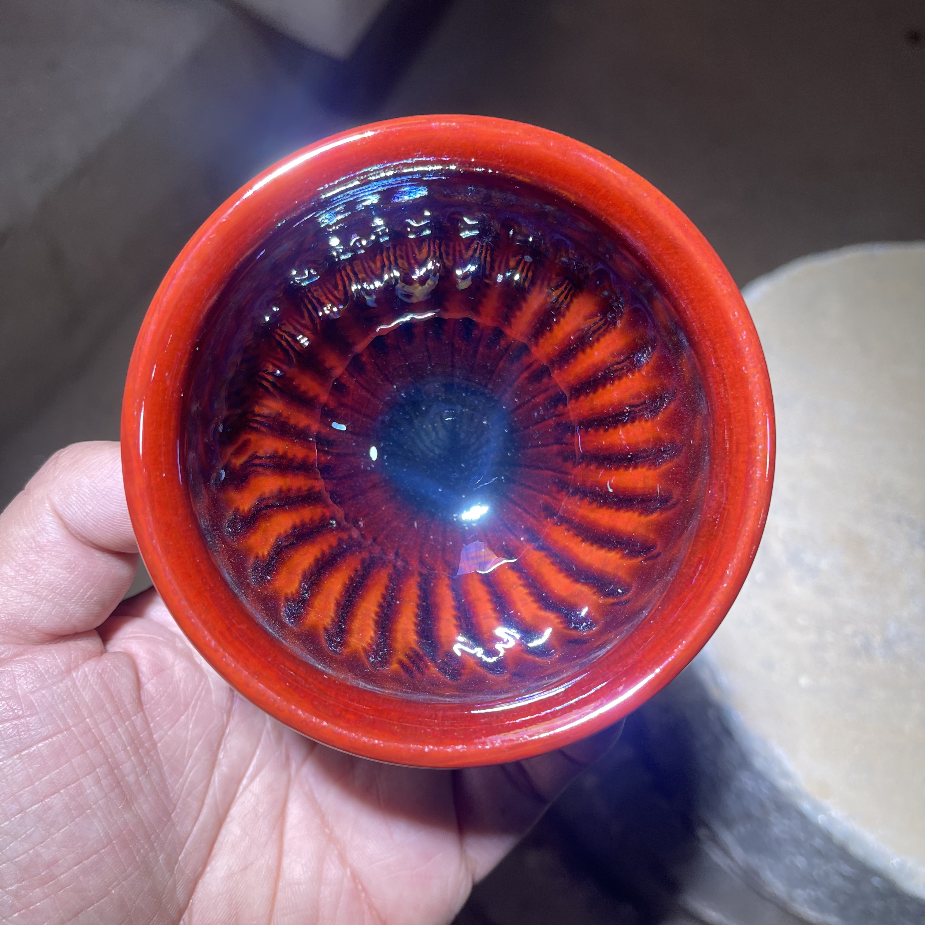 七彩将军杯跳刀牛血红 建窑建盏主人杯陶瓷