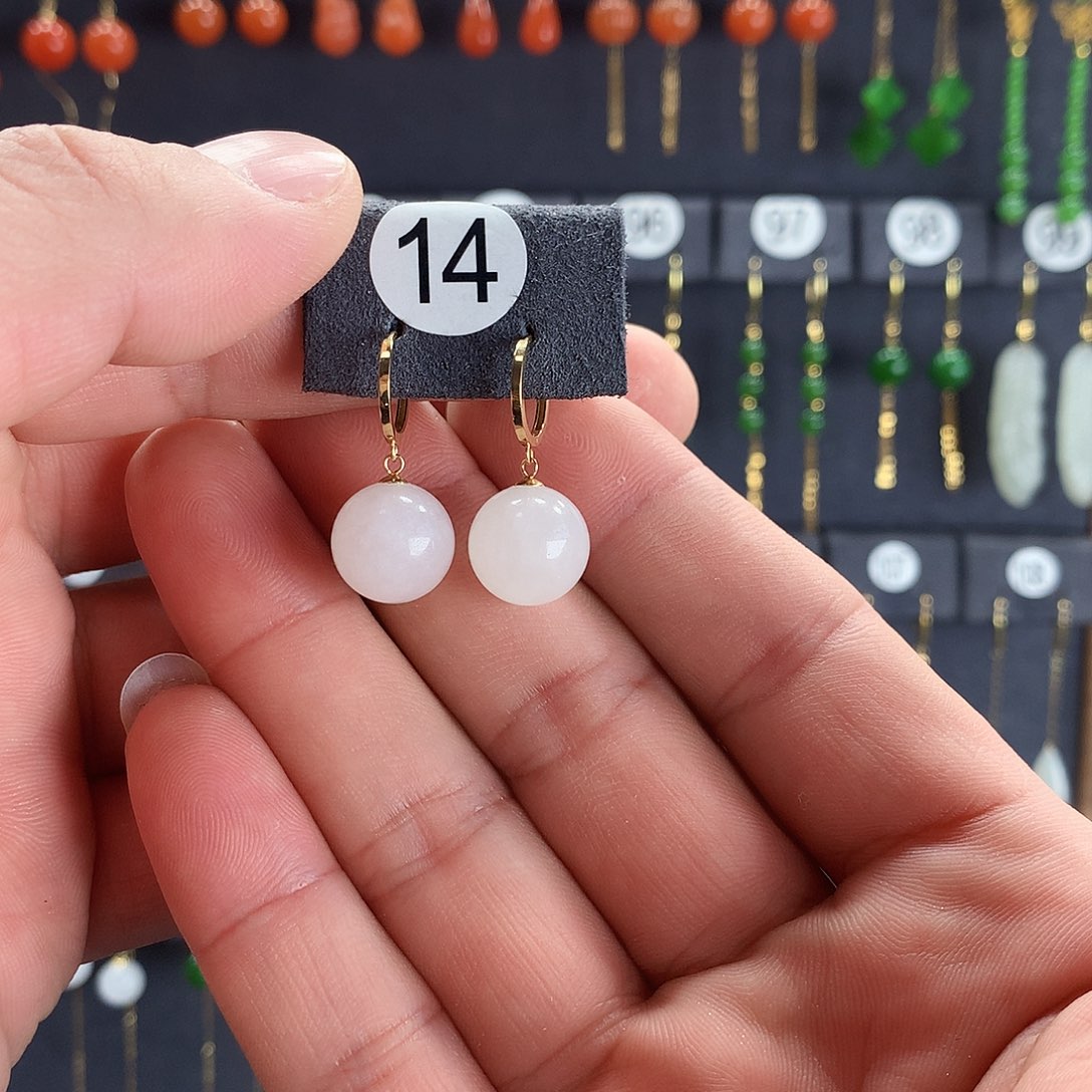 和田玉耳饰18K金镶嵌14