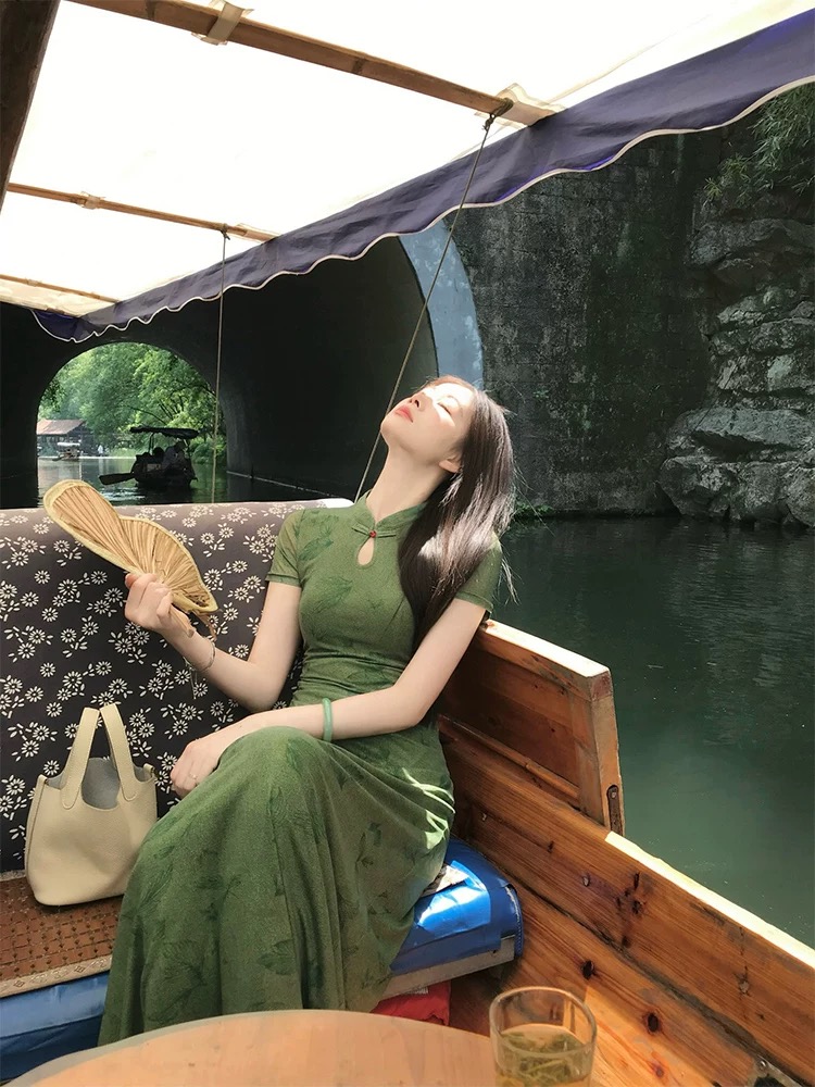 新中式国风【空林晚】清冷禅意旗袍连衣裙夏温婉短袖长裙