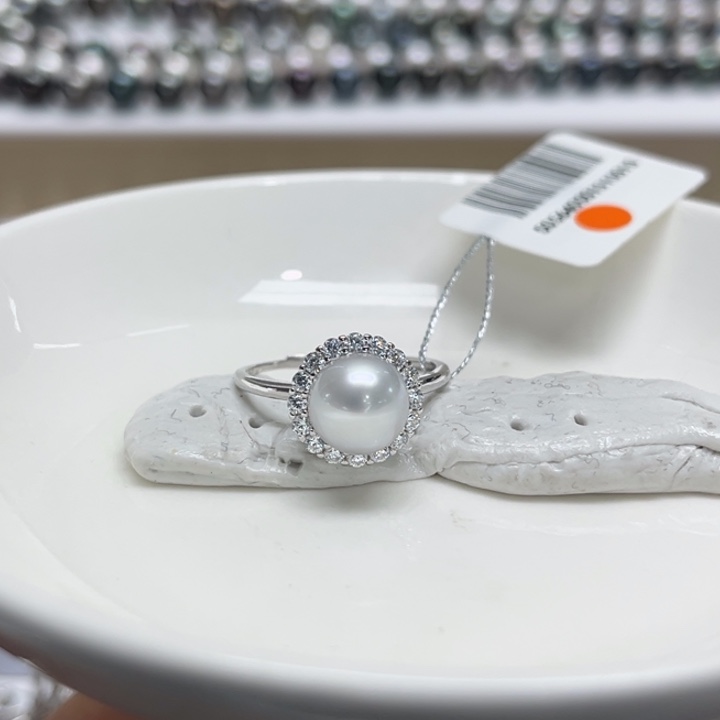 银S925镶嵌戒指海水珍珠8-9mm80号