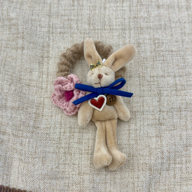 F509粉色毛绒小兔子花朵蝴蝶结发圈甜美少女高弹力扎头发绳