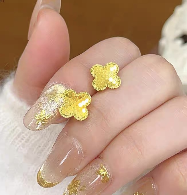 钨金耳饰 碎碎冰气质四叶草耳环