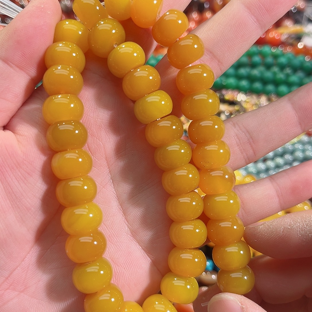 玛瑙/玉髓未镶嵌珠宝半成品满肉黄玛瑙算盘一条14mm