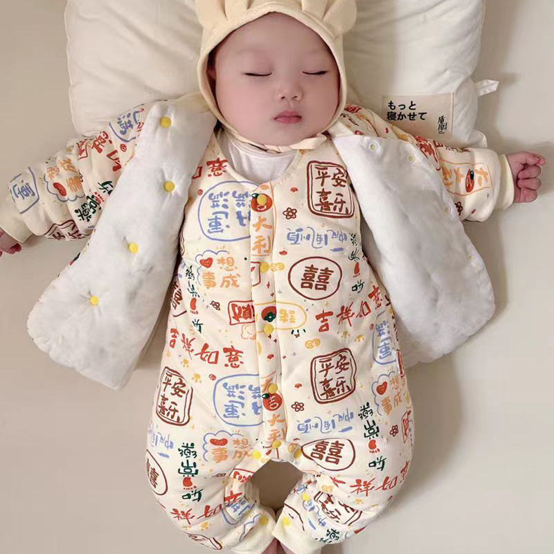 新生儿童男女棉衣套装冬季加厚款宝宝手工纯棉花棉袄棉裤婴儿棉服