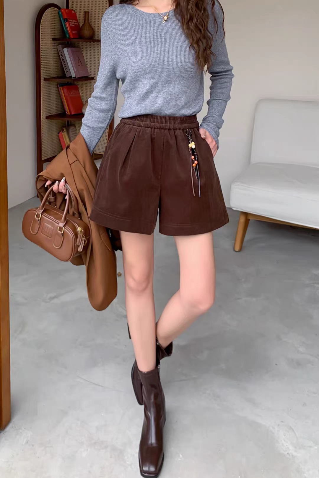 07659 厚款街头风宽松休闲短裤拼接休闲裤时尚复古春秋冬 