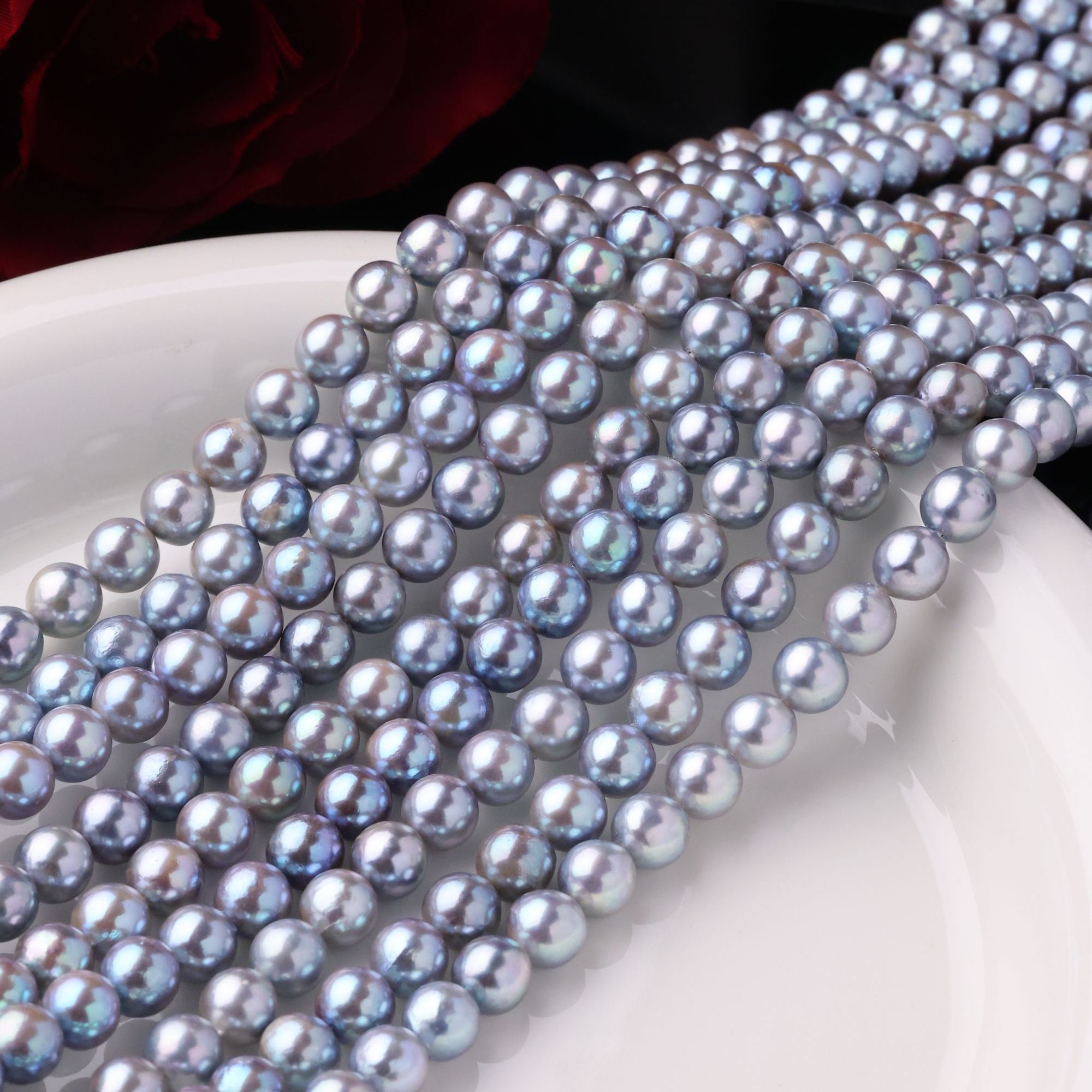 天然海水真多麻珍珠项链6-7mmS925银镶时尚元宝扣珍珠多样性发一