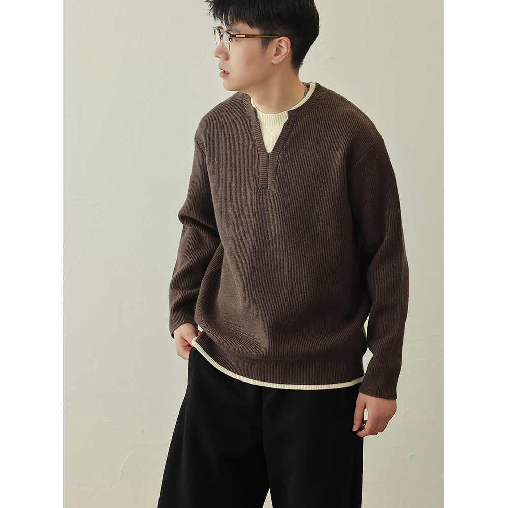 冬季假两件V领针织衫时尚男毛衣M208