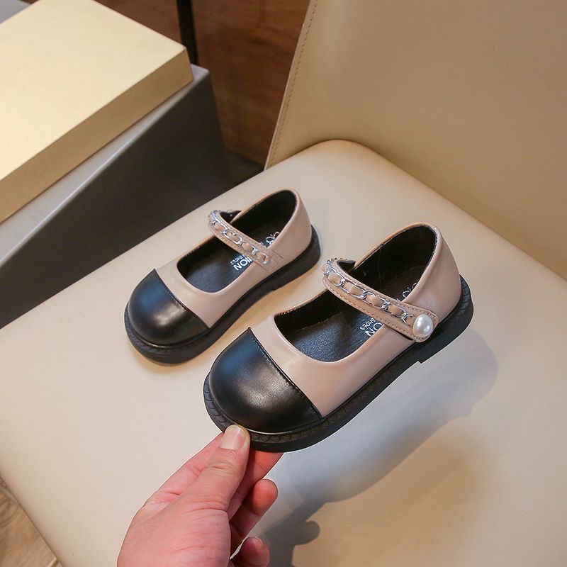 女宝小皮鞋港风复古简约气质珍珠小香风小皮鞋