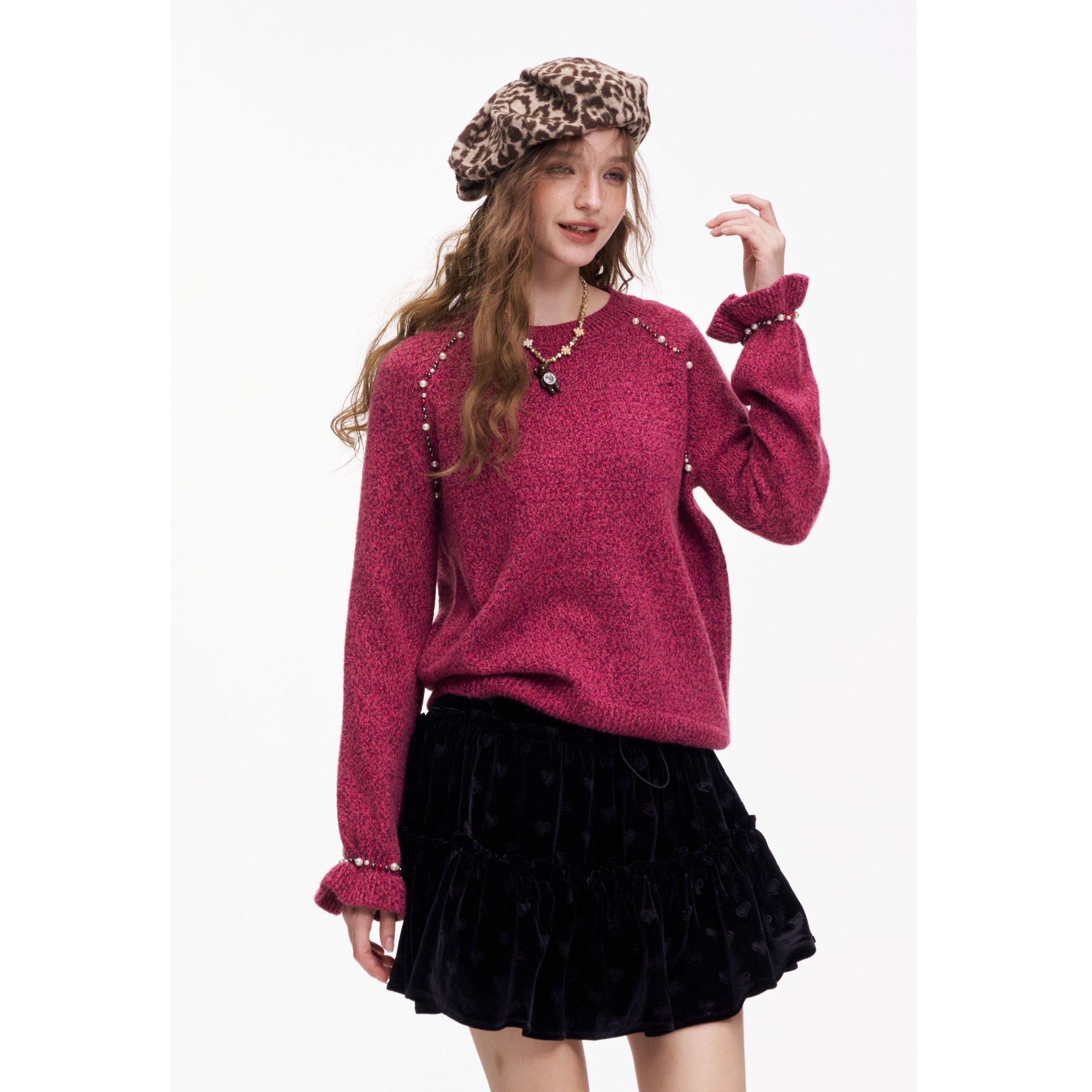 妖精的口袋毛衣女2025年新款设计感穿搭复古圆领针织25402147