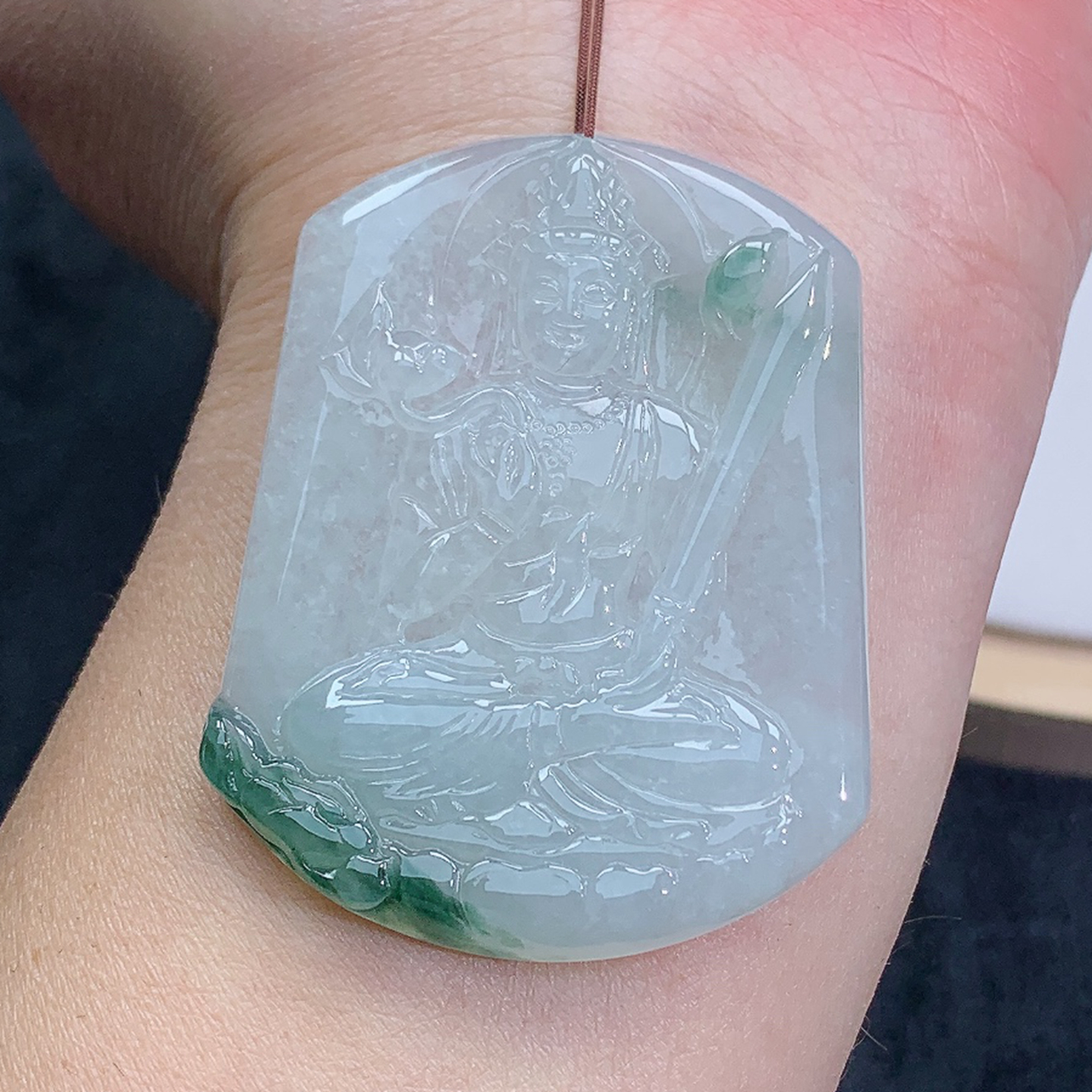 冰润 精雕 飘绿 虚空藏菩萨 吊坠 29.10g 缅甸天然A货翡翠玉石
