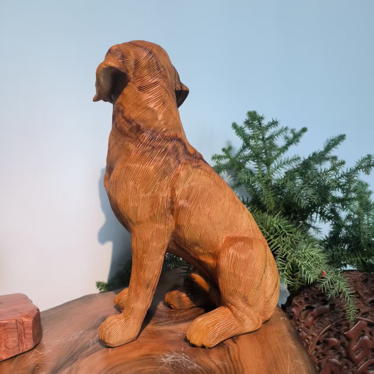 香樟木田园犬狗狗摆件