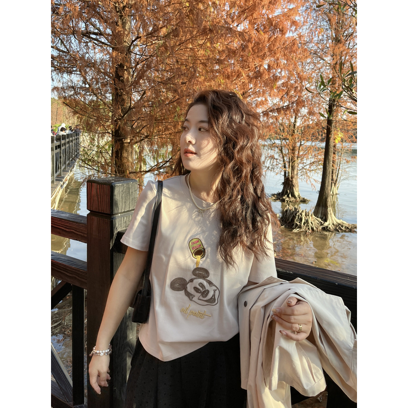 WenWen小个子2025春装新款短袖百搭刺绣工艺上衣T恤3001