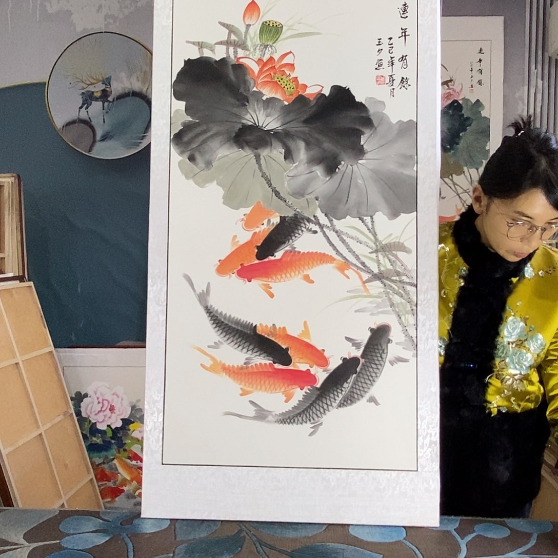 国画手写手绘带框包邮国画作品62✖️122