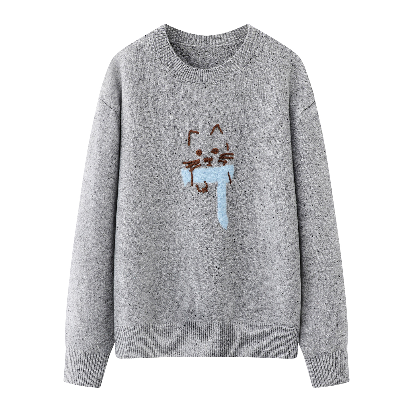 MM商场同款2025冬新品时尚猫咪刺绣图案圆领羊毛衫套头毛衣女3261