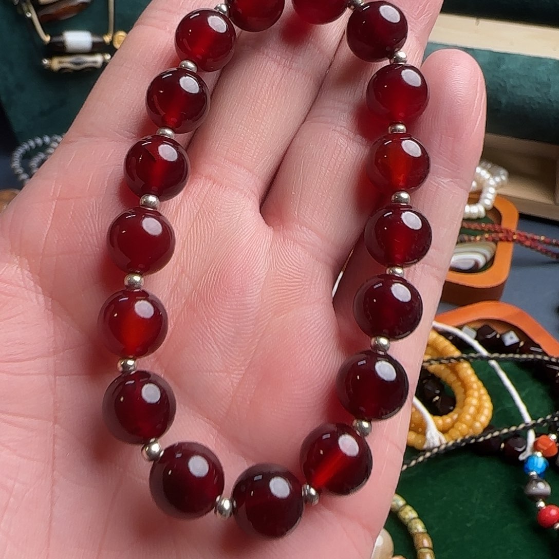 玛瑙/玉髓合金手链波尔多红