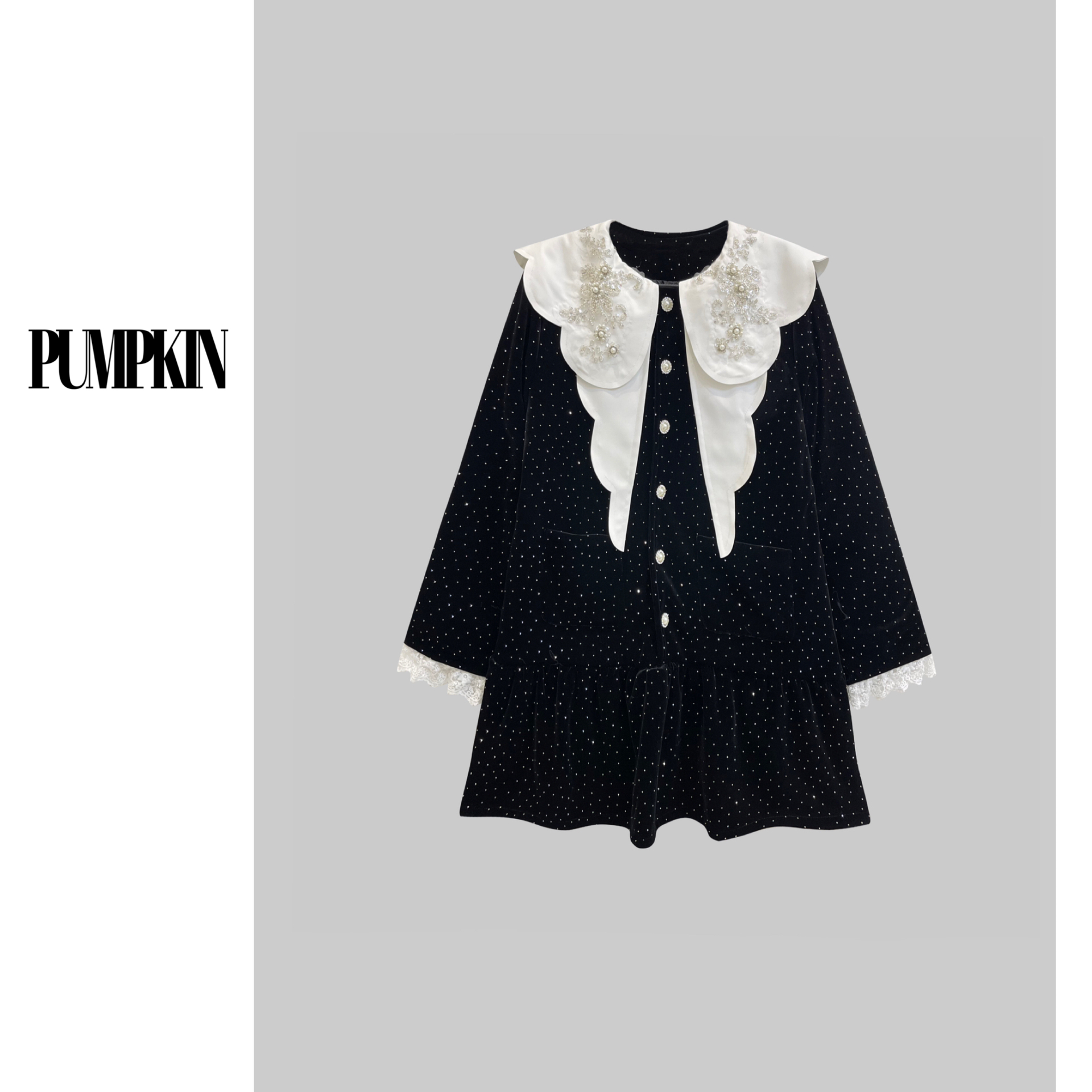 【双12钜惠】·大码法式<甜美女孩>重工娃娃领夹棉亮闪鱼尾裙—需干洗