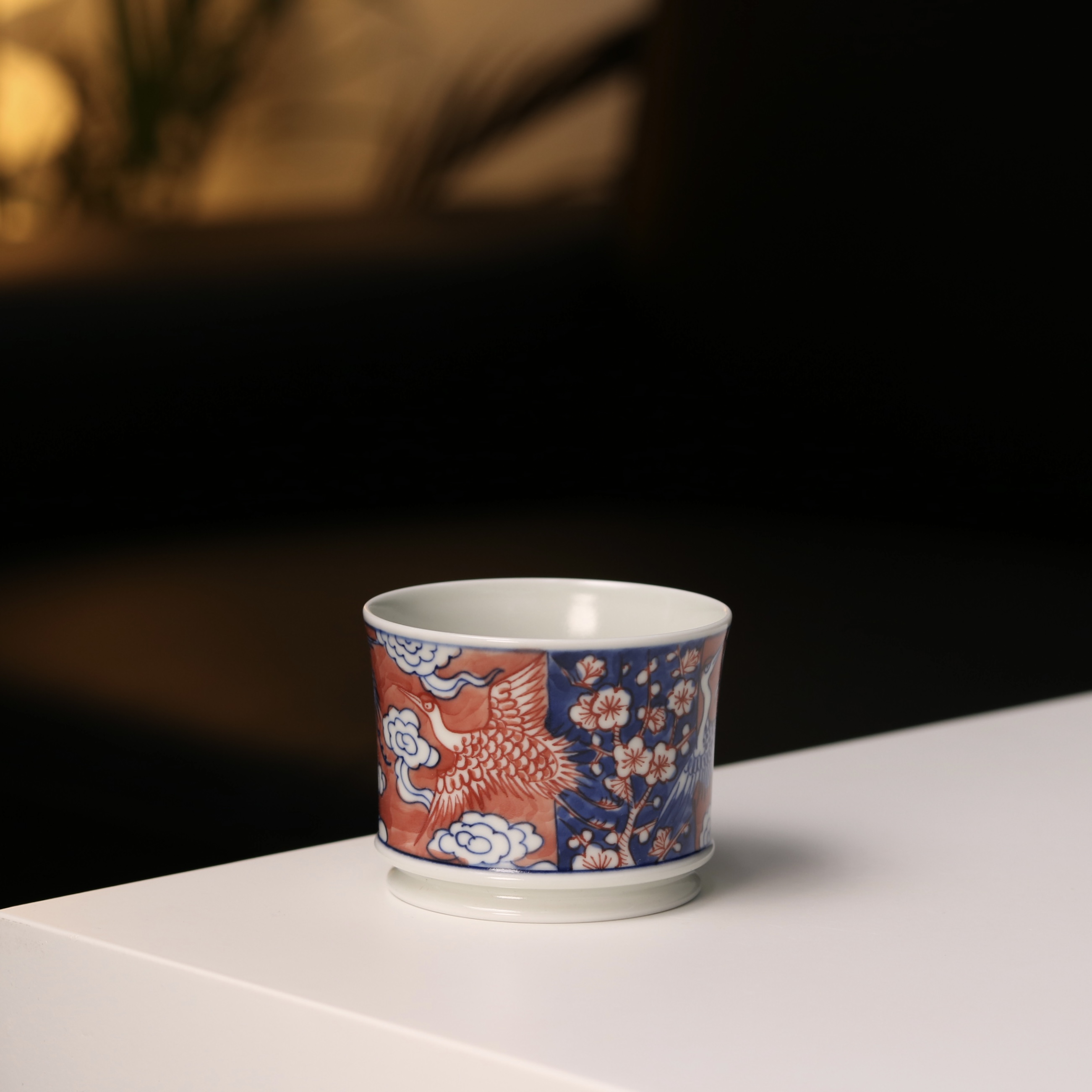 雨溪山房 景德镇手绘青花釉里红祥云仙鹤主人杯茶杯 80cc