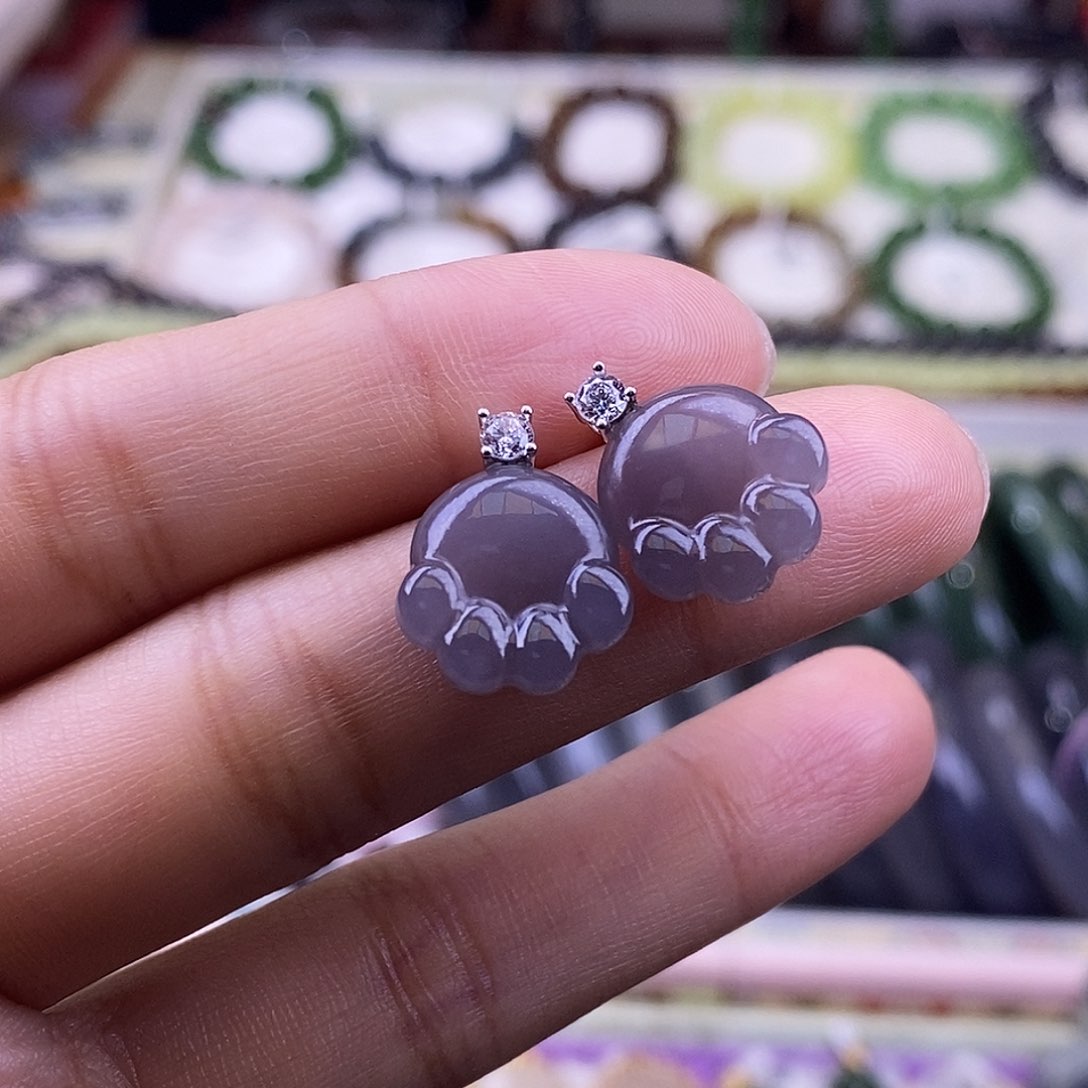 颈饰未镶嵌和田玉福利款冰烟紫银耳钉