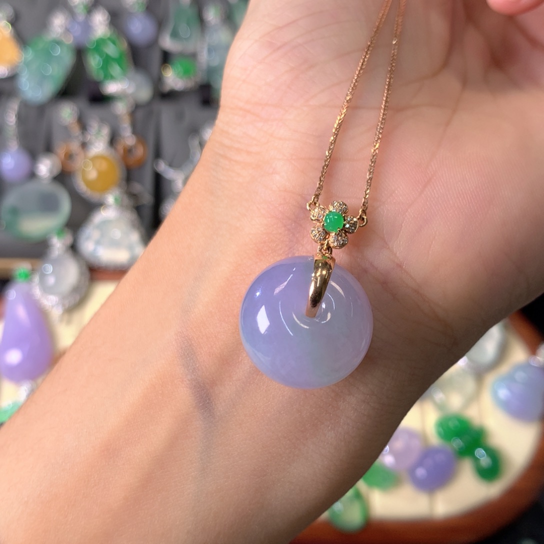 翡翠18K金镶嵌吊坠(不含链)