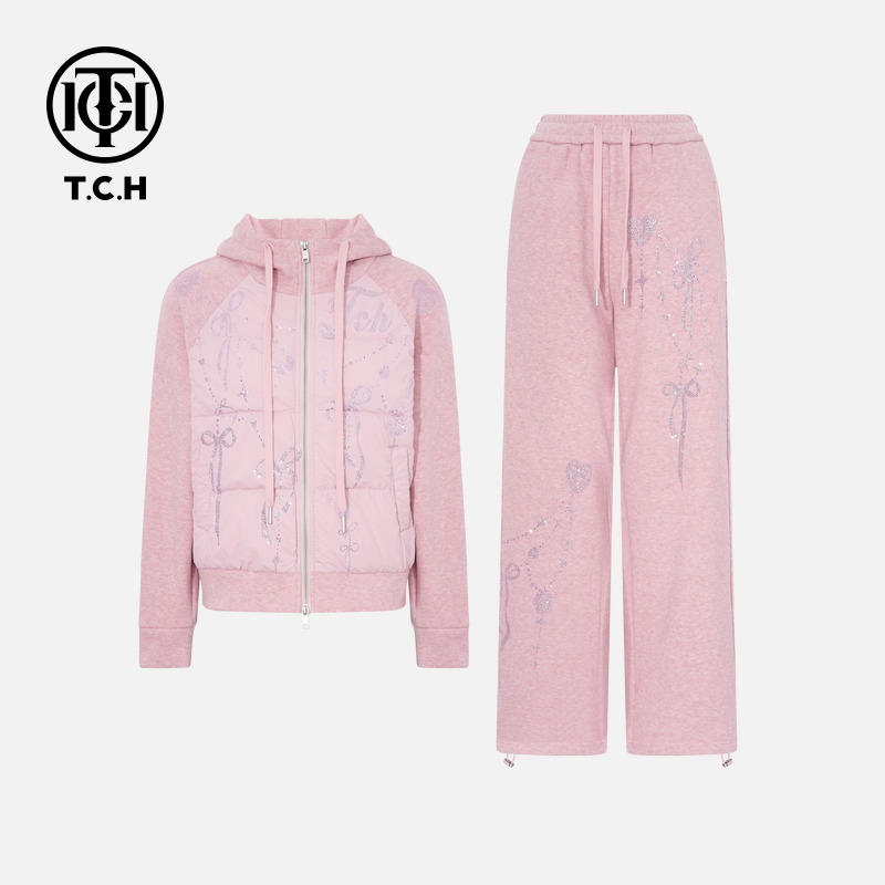 年终大促款TCH秋冬慵懒风时尚穿搭淑女粉色套装女T75D07E1037