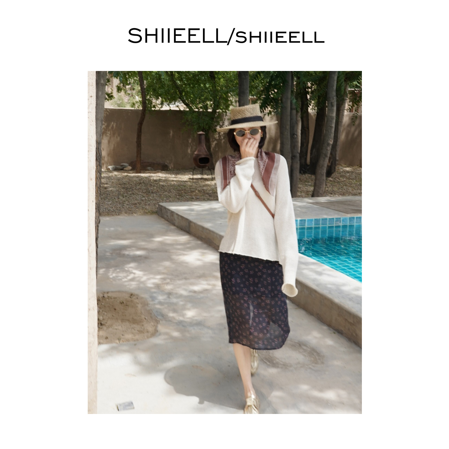 SHIIEELL圆领棉质纱线廓形慵懒毛衫感纯色休闲针织套头衫女Z7110