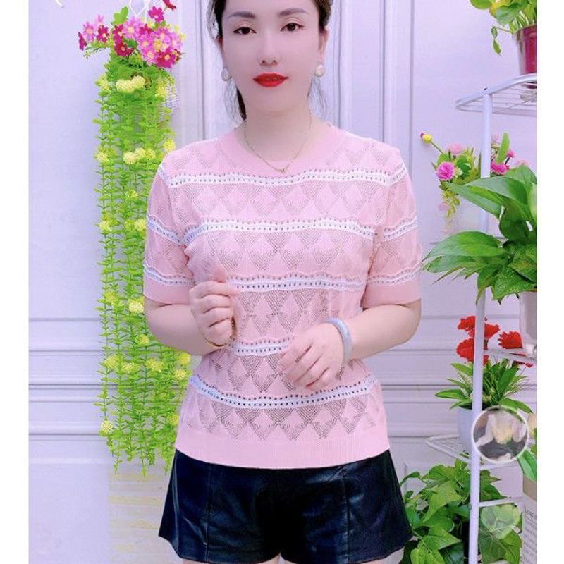 圆领短袖夏季女镂空薄款毛针织衫针织衫高质感穿搭