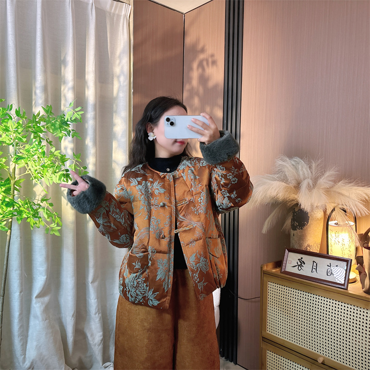 【传承】现货新中式鹅绒90绒水貂毛拼接羽绒服抗风保暖