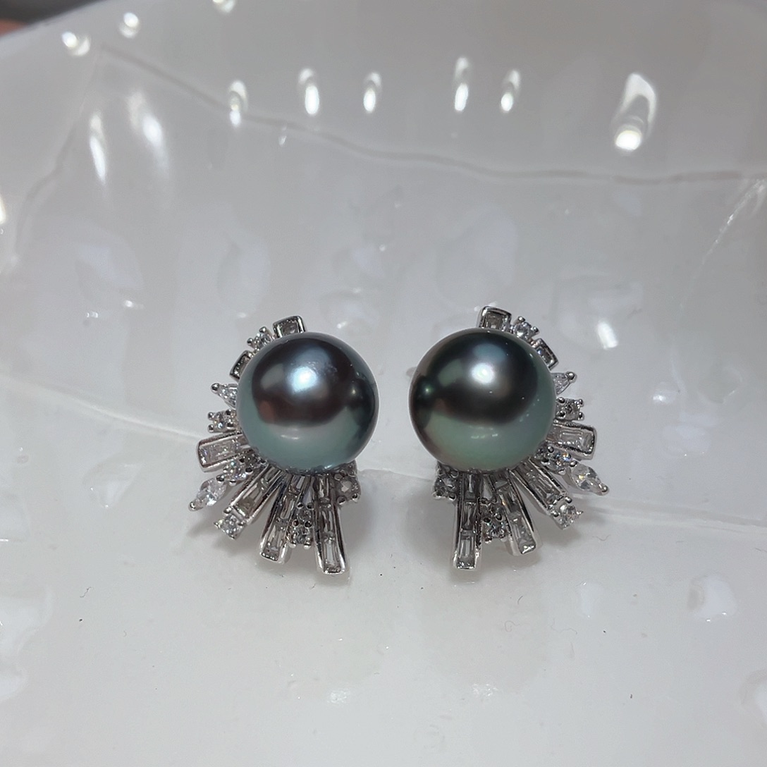 海水珍珠耳饰银S925镶嵌
