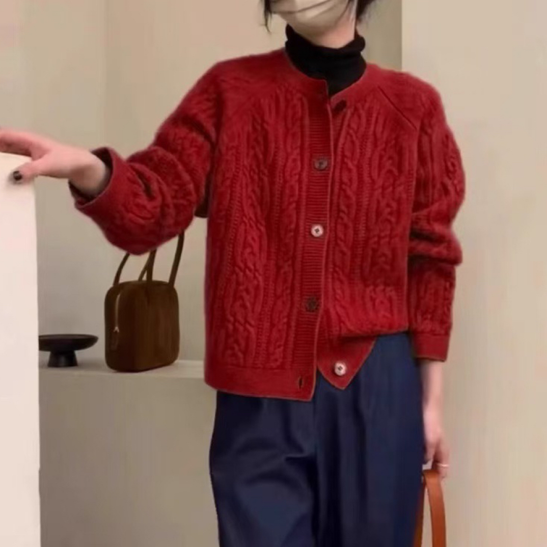 韩系慵懒设计感小众百搭舒适麻花针织开衫毛衣女秋冬季长袖
