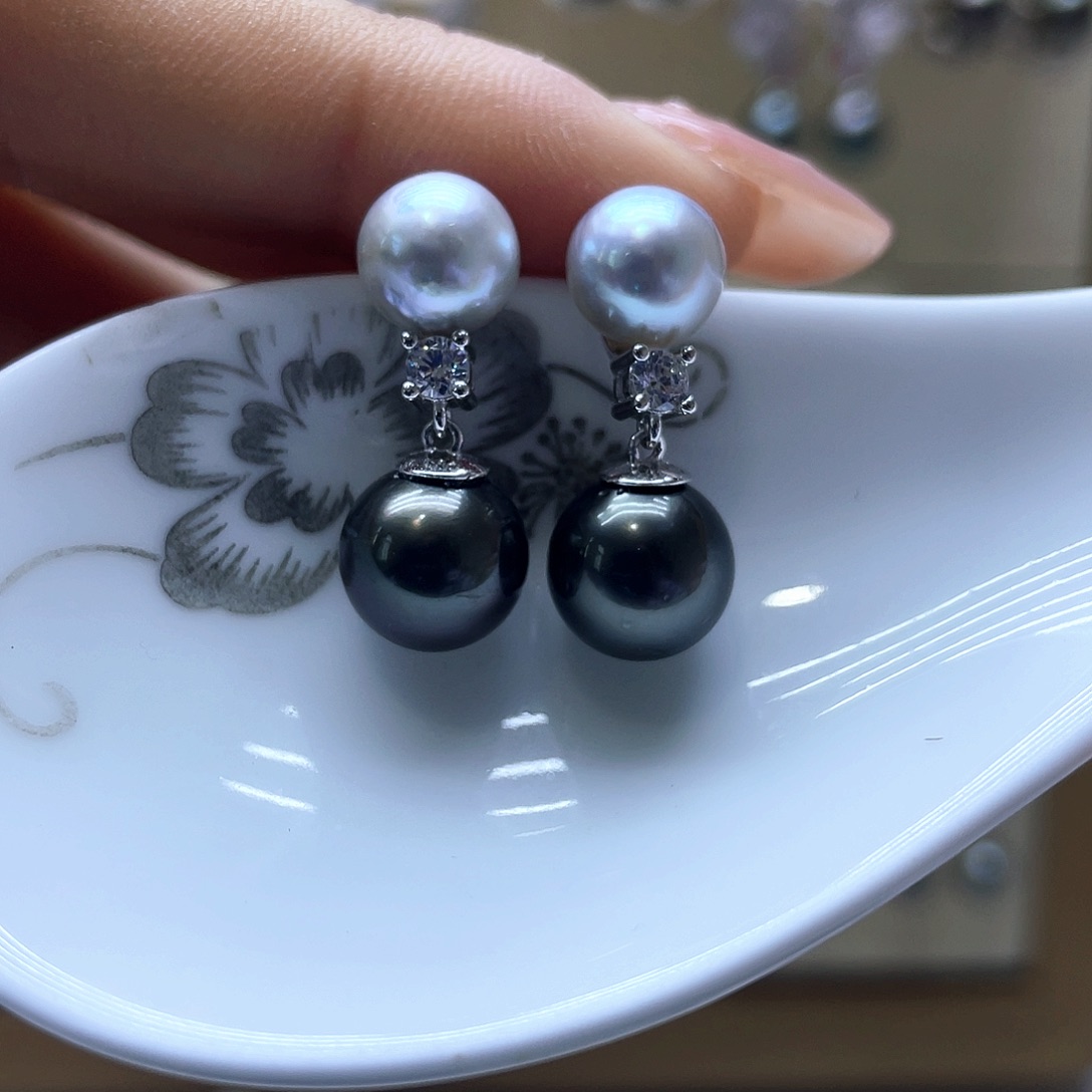 海水珍珠耳饰银S925镶嵌