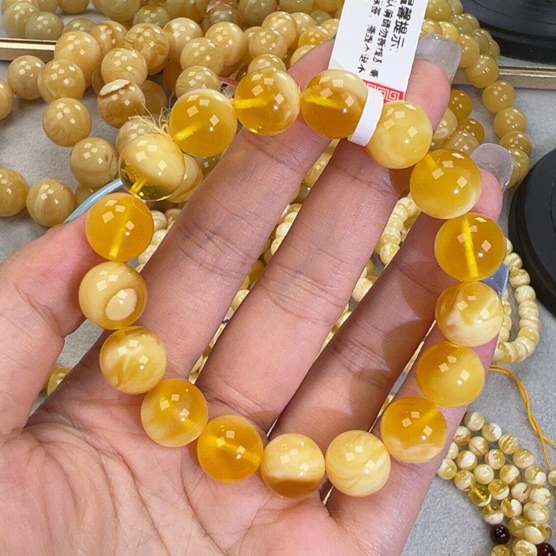 琥珀未镶嵌手链17.6金瓷白