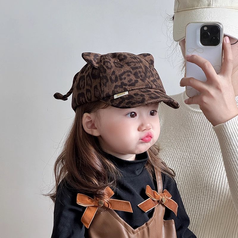 宝宝秋冬季洋气复古豹纹鸭舌帽男童女童潮酷时髦棒球帽韩版小孩帽