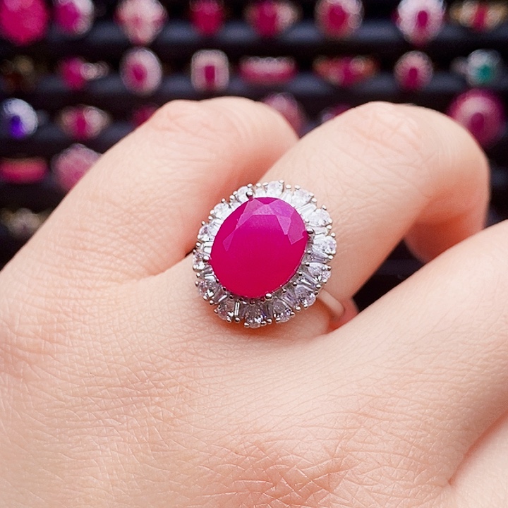 戒指红宝石银S925镶嵌
