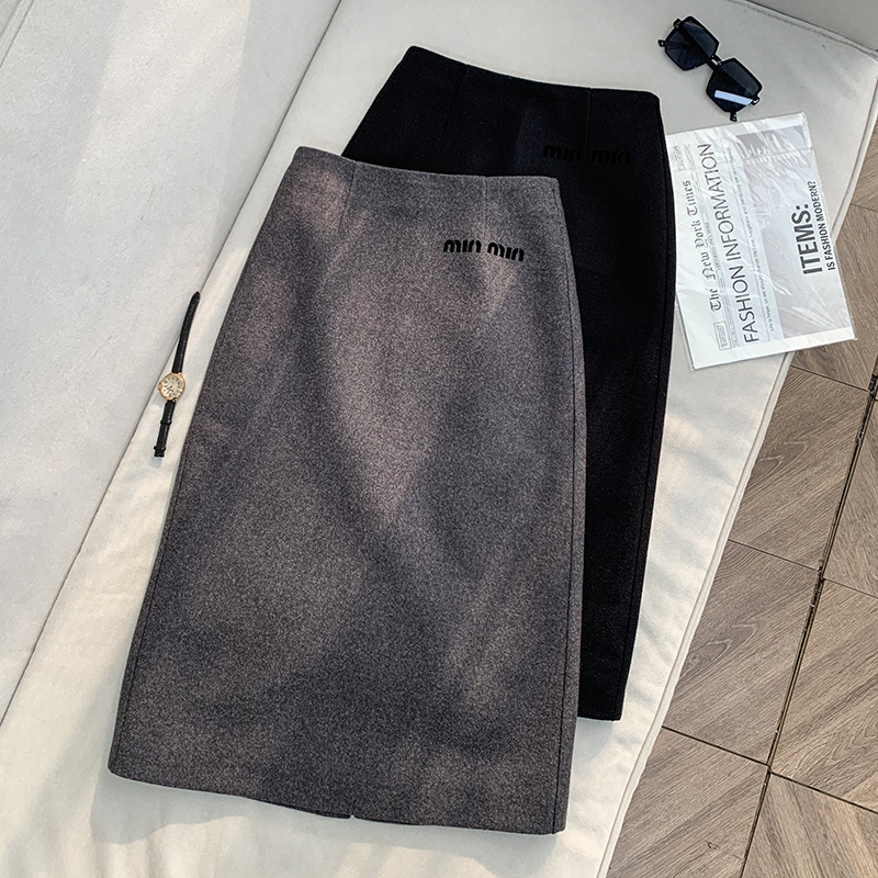 【南油溪溪】秋冬毛呢半身裙中长款高腰显瘦高腰开叉A字裙女800291