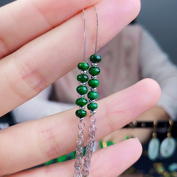 翡翠耳饰银S925镶嵌饰品