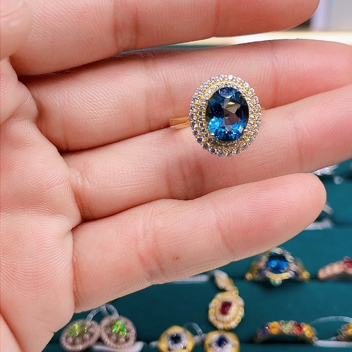 托帕石戒指银S925镶嵌