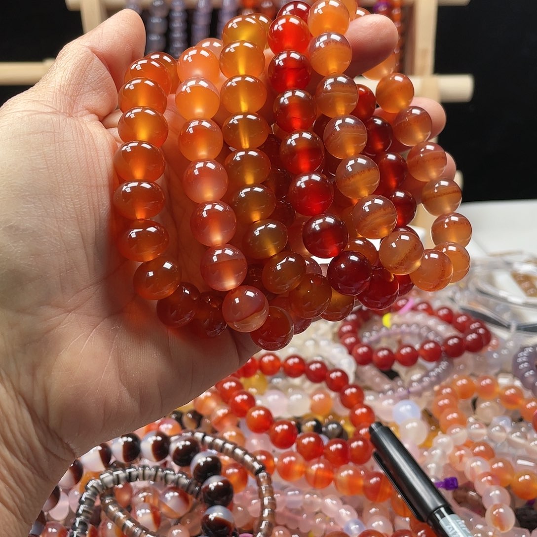 圆***滚玛瑙/玉髓合金手链