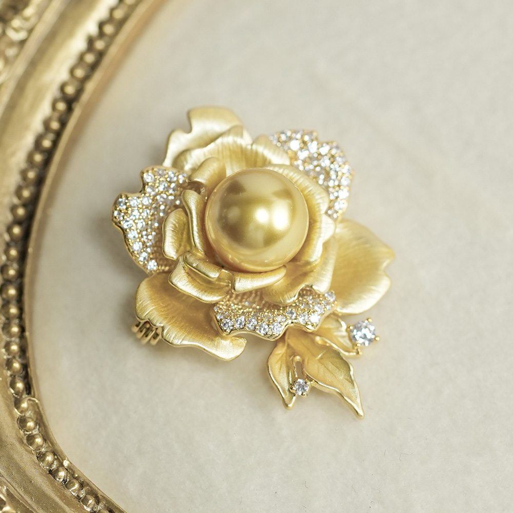 凰瑞福 合金锆石胸针 优雅轻奢风时尚单品金色玫瑰花款