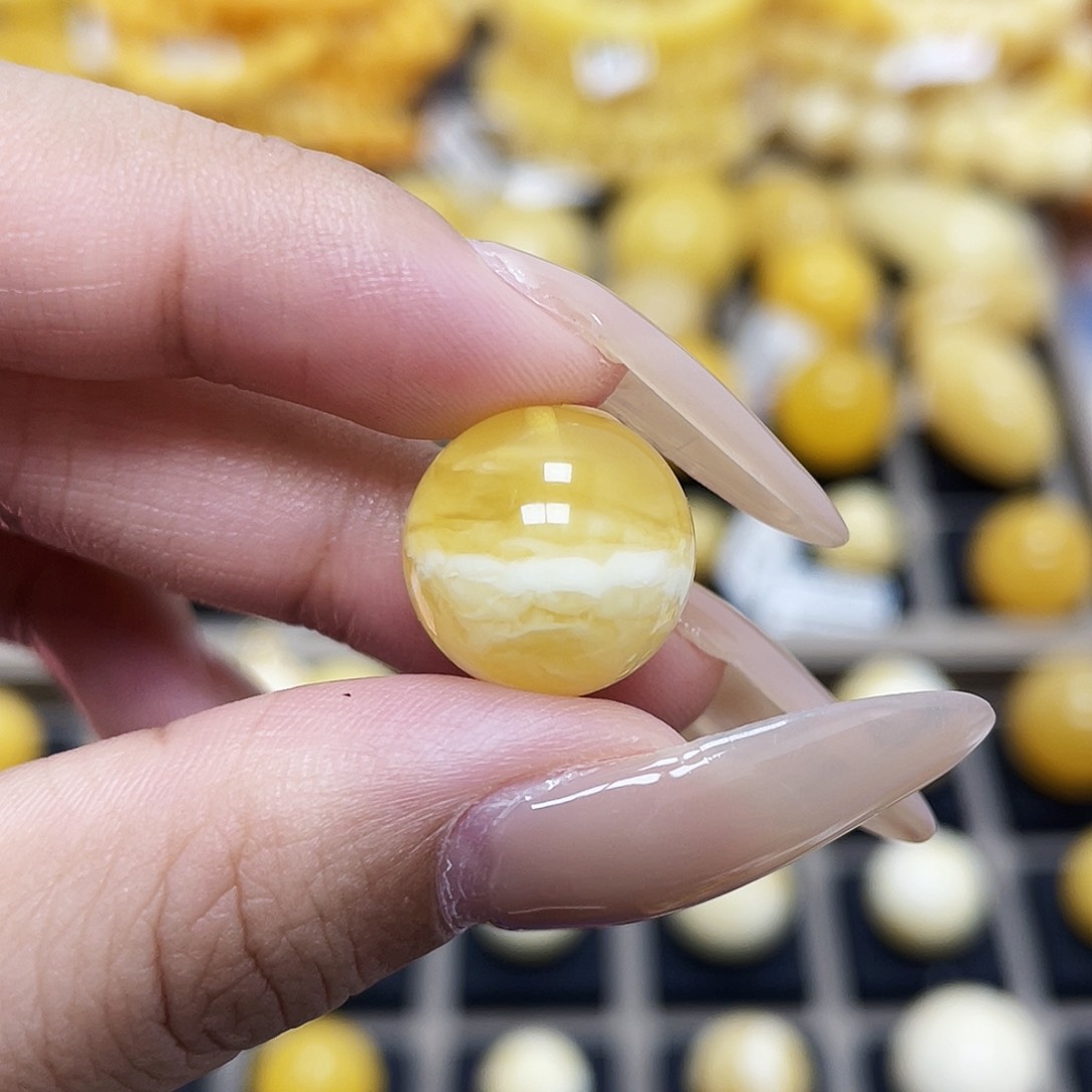 未镶嵌琥珀珠宝奇石14.0mm圆珠瑕