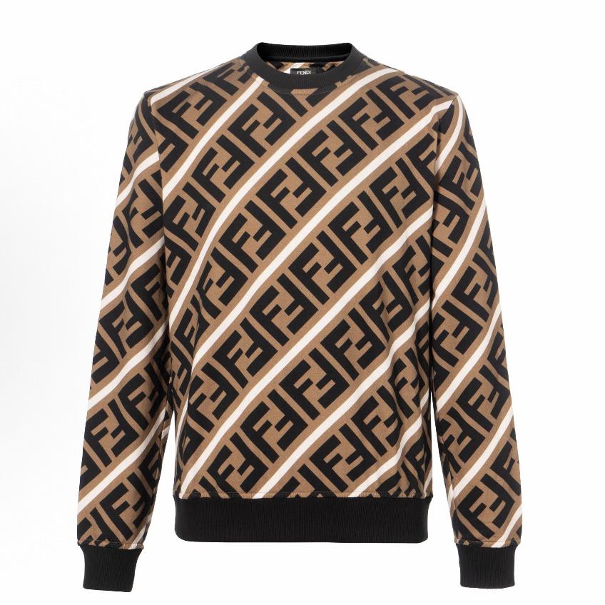 未使用 FENDI/芬迪 棕色印花圆领长袖 薄绒卫衣 XL码 MD1041