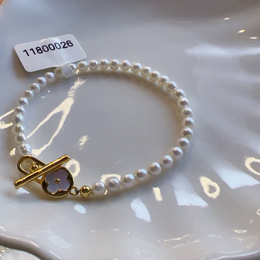 手绳银S925镶嵌淡水珍珠