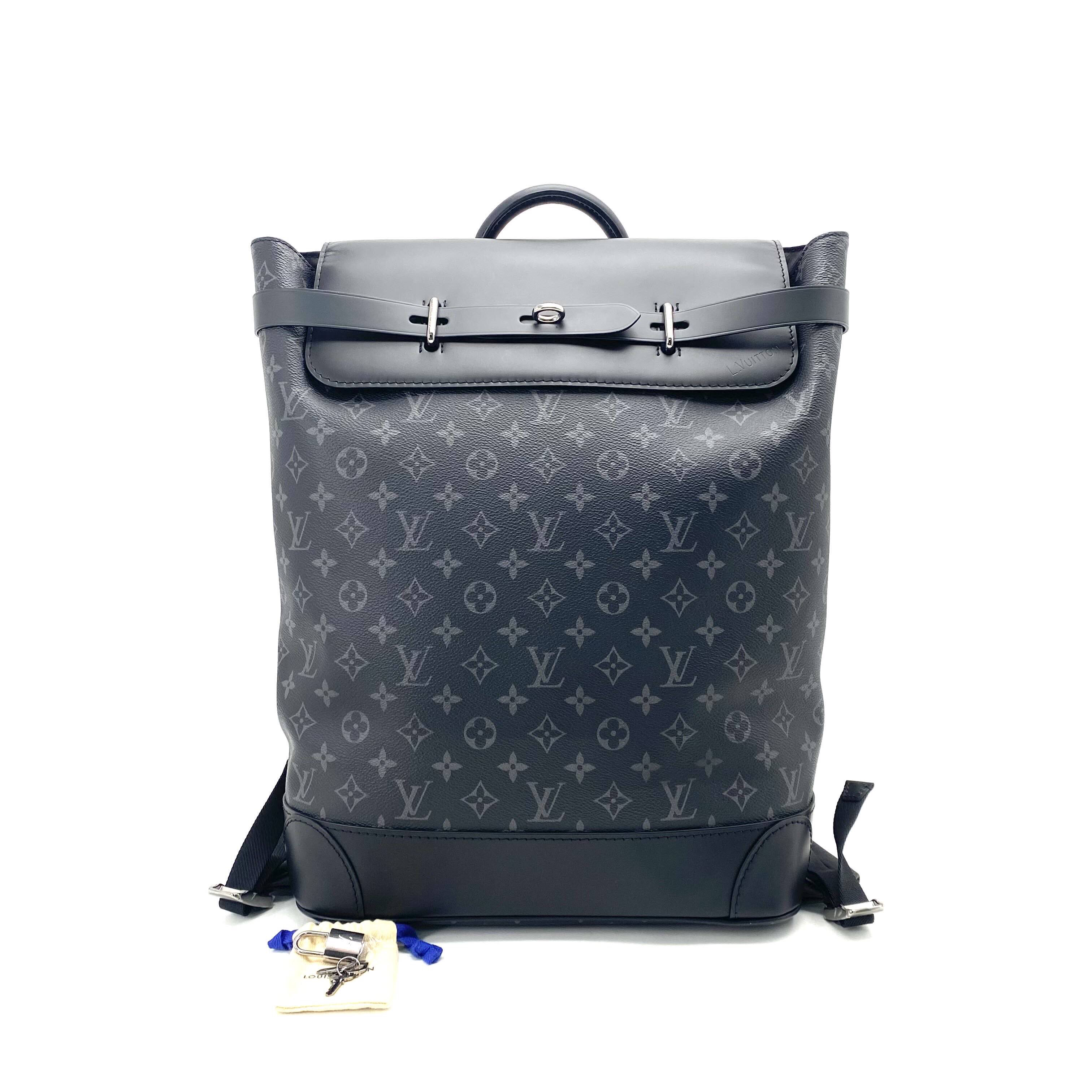 99新 LouisVuitton/路易威登 LV黑老花steamer双肩包芯片款 32/45