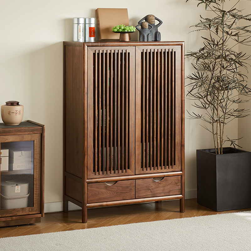 致典北美黑胡桃木初见边柜家用轻奢茶叶柜客厅茶桌储物边柜茶几柜