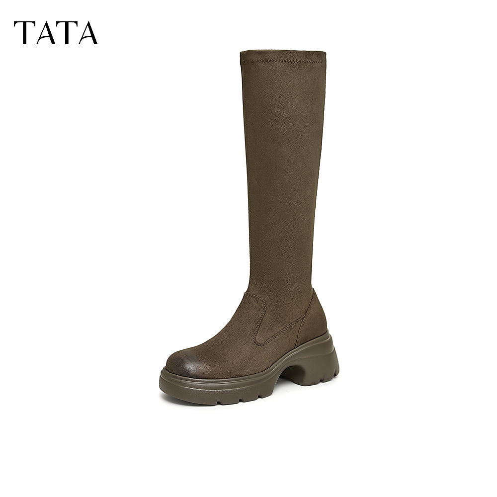 TATA他她厚底弹力长靴女靴子休闲显瘦高筒靴冬季新款7DK80DG4