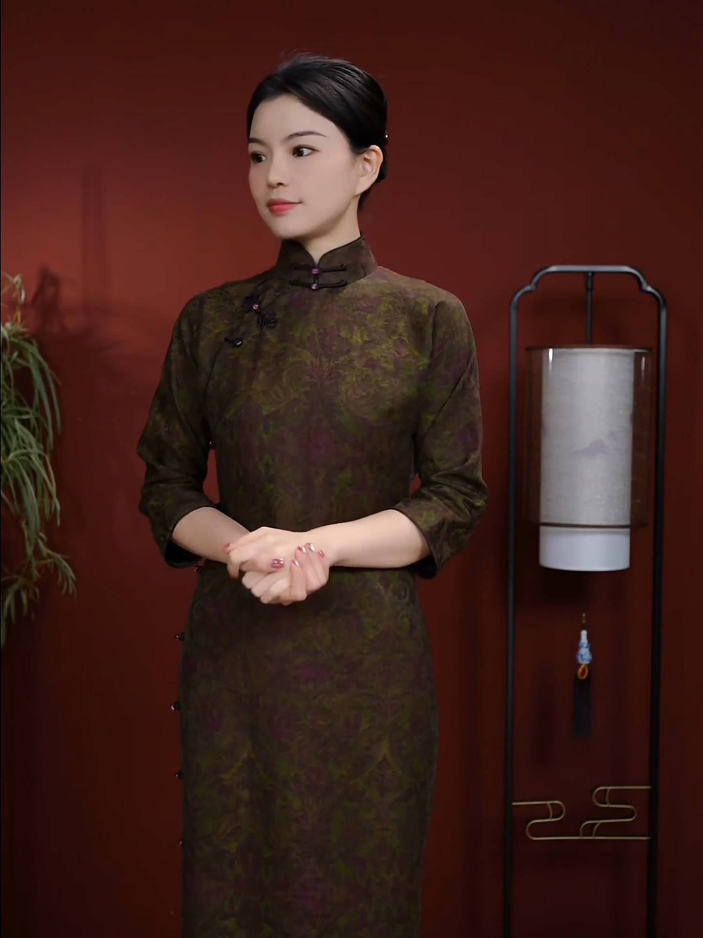 扶辰新款【烟柳渡】丝毛香云纱桑蚕丝古法长袖手工日常旗袍2560-8